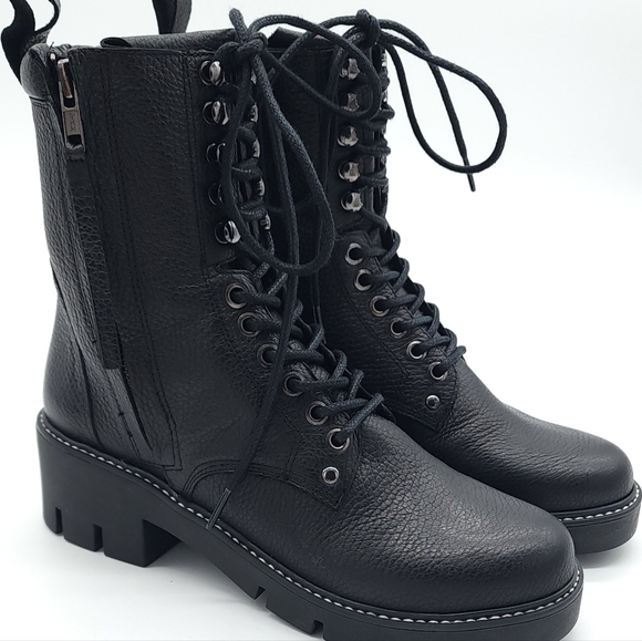 Golo War & Peace Black Napa Leather Lace-up Zip Combat Boots Size 8 - Picture 3 of 11